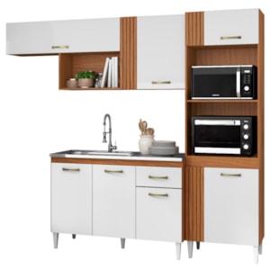 Cozinha Modulada Balcao Para Pia 240 cm Vitoria Cinamomo Branco ARMoveis