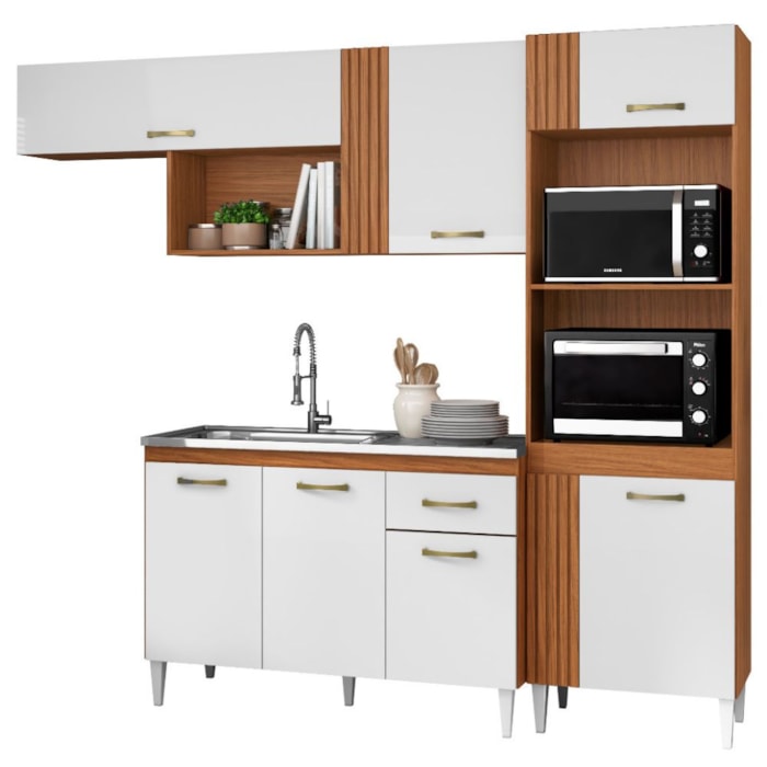 Cozinha Modulada Balcao Para Pia 240 cm Vitoria Cinamomo Branco ARMoveis