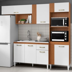 Cozinha Modulada Balcao Para Pia 240 cm Vitoria Cinamomo Branco ARMoveis