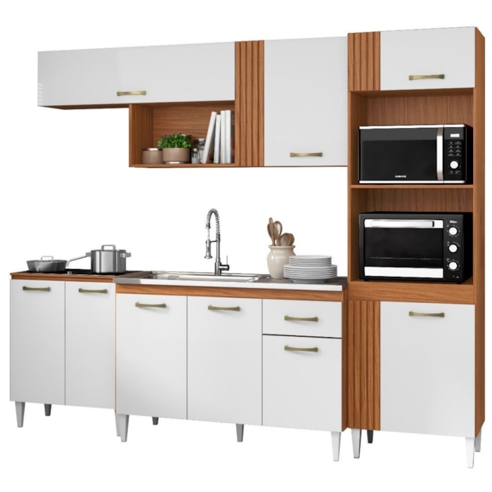 Cozinha Modulada Balcao Pia 251 cm Vitoria Cinamomo Branco ARMoveis