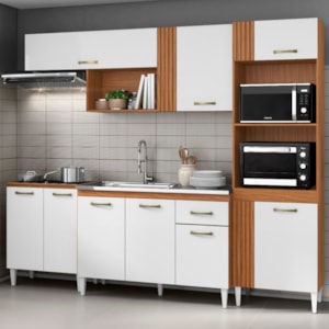 Cozinha Modulada Balcao Pia 251 cm Vitoria Cinamomo Branco ARMoveis