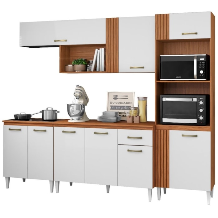 Cozinha Modulada Balcao Tampo 251 cm Vitoria Cinamomo Branco ARMoveis