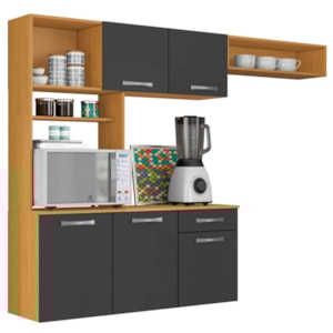 Cozinha Suspensa 5 Portas 179 cm MDP Nanda Cinamomo Grafite ARMoveis