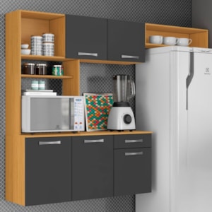 Cozinha Suspensa 5 Portas 179 cm MDP Nanda Cinamomo Grafite ARMoveis