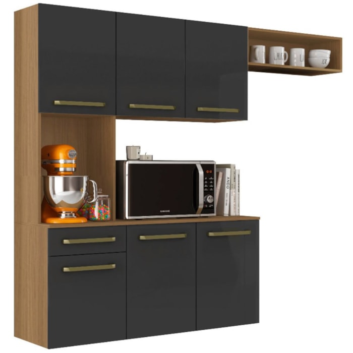 Cozinha Suspensa 6 Portas 163 cm MDP Carol Atacama Grafite ARMoveis