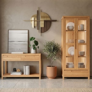 Cristaleira 1554N E Aparador 1551N Madeira Macica Taeda Rustico Claro Festra