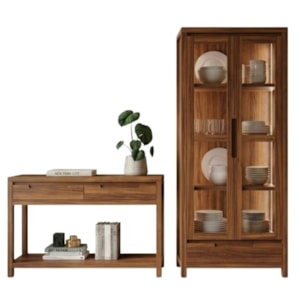 Cristaleira 1554N E Aparador 1551N Madeira Macica Taeda Rustico Escuro Festra