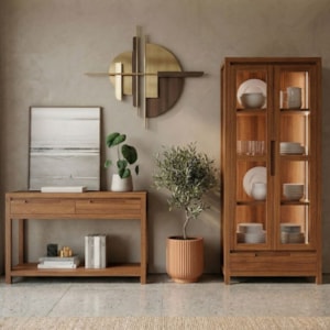 Cristaleira 1554N E Aparador 1551N Madeira Macica Taeda Rustico Escuro Festra