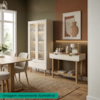 Cristaleira 180X80 cm E Aparador 100 cm Aura Pes Madeira Maciça Off White Artesano