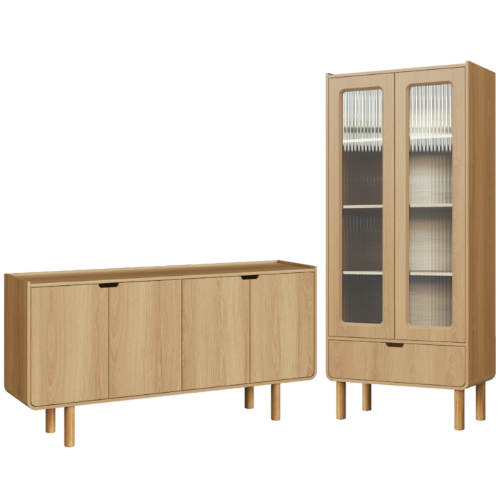 Cristaleira 180X80 cm E Buffet 160 cm Aura Pes Madeira Maciça Hanover Artesano