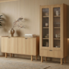 Cristaleira 180X80 cm E Buffet 160 cm Aura Pes Madeira Maciça Hanover Artesano