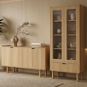 Cristaleira 180X80 cm E Buffet 160 cm Aura Pes Madeira Maciça Hanover Artesano