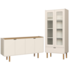Cristaleira 180X80 cm E Buffet 160 cm Aura Pes Madeira Maciça Off White Artesano