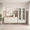 Cristaleira 180X80 cm E Buffet 160 cm Aura Pes Madeira Maciça Off White Artesano