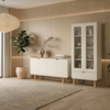Cristaleira 180X80 cm E Buffet 160 cm Aura Pes Madeira Maciça Off White Artesano