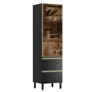 Cristaleira 1P Vidro 2G 219X60 cm MDF Proenca Nogueira Carbono Prime Demartez
