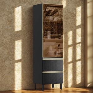 Cristaleira 1P Vidro 2G 219X60 cm MDF Proenca Nogueira Carbono Prime Demartez