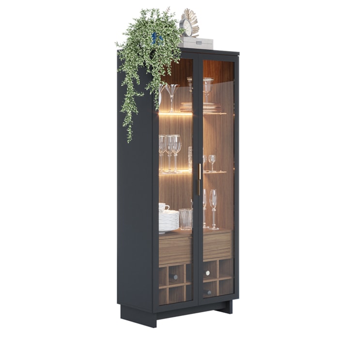 Cristaleira 2 Portas 1 Gaveta Guanabara 176x72 cm Preto Noce Milano Colibri