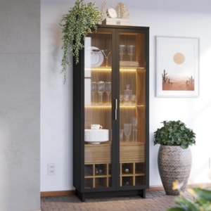 Cristaleira 2 Portas 1 Gaveta Guanabara 176x72 cm Preto Noce Milano Colibri