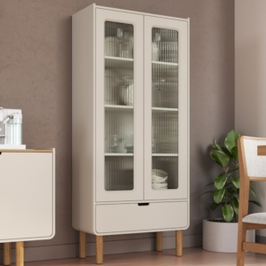 Cristaleira 2 Portas 180X80 cm Pes Madeira Maciça 28105 Off White Artesano