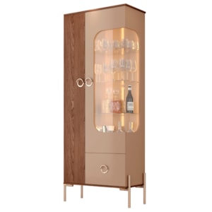 Cristaleira 2 Portas Com LED 1 Gaveta Stella 180X72 cm Fendi Carvalho BECHARA