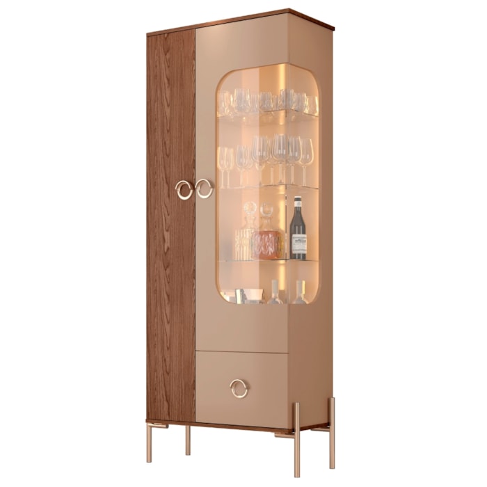 Cristaleira 2 Portas Com LED 1 Gaveta Stella 180X72 cm Fendi Carvalho BECHARA
