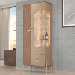 Cristaleira 2 Portas Com LED 1 Gaveta Stella 180X72 cm Fendi Freijo BECHARA