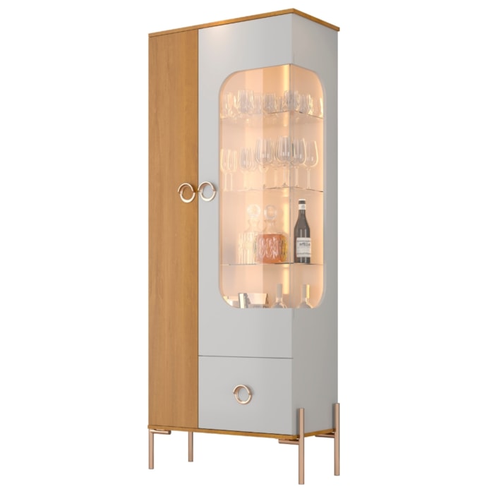 Cristaleira 2 Portas Com LED 1 Gaveta Stella 180X72 cm Off White Naturalle BECHARA