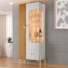 Cristaleira 2 Portas Com LED 1 Gaveta Stella 180X72 cm Off White Naturalle BECHARA
