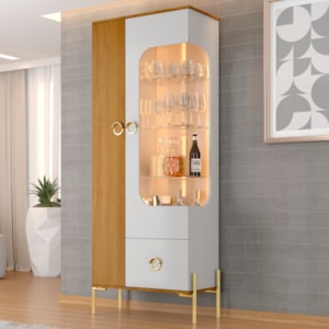 Cristaleira 2 Portas Com LED 1 Gaveta Stella 180X72 cm Off White Naturalle BECHARA