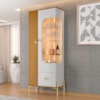 Cristaleira 2 Portas Com LED 1 Gaveta Stella 180X72 cm Off White Naturalle BECHARA