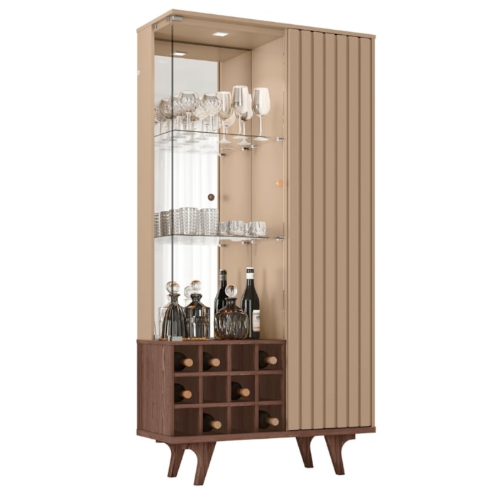 Cristaleira 2 Portas Com LED E Adega Elba 180X90 cm Fendi Carvalho BECHARA