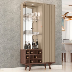 Cristaleira 2 Portas Com LED E Adega Elba 180X90 cm Fendi Carvalho BECHARA