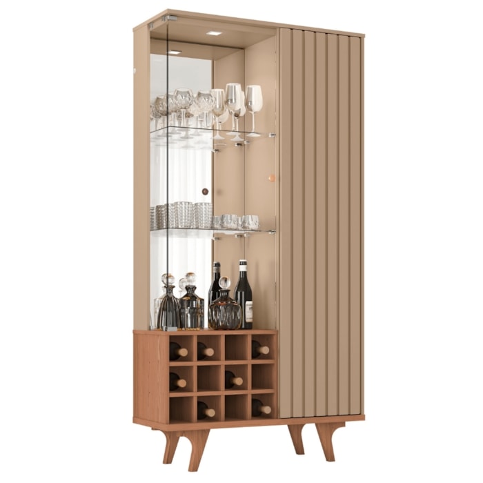 Cristaleira 2 Portas Com LED E Adega Elba 180X90 cm Fendi Freijo BECHARA