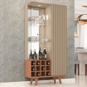 Cristaleira 2 Portas Com LED E Adega Elba 180X90 cm Fendi Freijo BECHARA