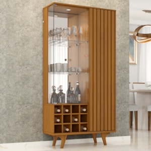 Cristaleira 2 Portas Com LED E Adega Elba 180X90 cm Naturalle BECHARA