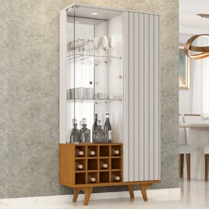 Cristaleira 2 Portas Com LED E Adega Elba 180X90 cm Off White Naturalle BECHARA