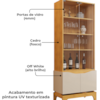 Cristaleira 4 Portas 182x74 cm Joile Cedro Off White DJ MOVEIS
