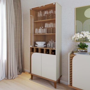 Cristaleira 4 Portas 183x70 cm Jurere Off White Matte Freijo Colibri
