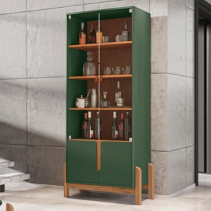 Cristaleira 4 Portas Para Sala De Estar 50519 Verde Oliva Cedro DCASA