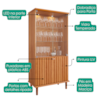 Cristaleira 4 Portas Vidro 176X85 cm MDF Cinamomo MOLCI