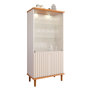 Cristaleira 4 Portas Vidro 176X85 cm MDF Cinamomo Off White MOLCI
