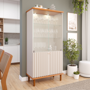 Cristaleira 4 Portas Vidro 176X85 cm MDF Cinamomo Off White MOLCI