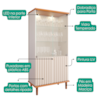 Cristaleira 4 Portas Vidro 176X85 cm MDF Cinamomo Off White MOLCI