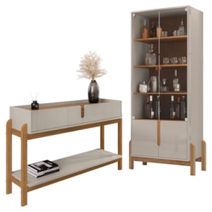 Cristaleira 4 Portas Vidro e Aparador 4 Portas 2 Gavetas Lizz Off White Cedro DCASA