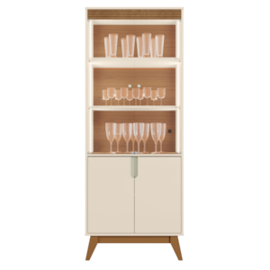 Cristaleira 4 Portas Vidro LED 180x70 cm Paraty Off White Amendoa MOBLER