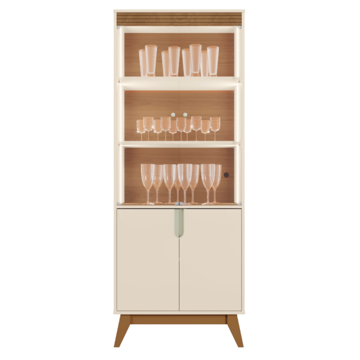 Cristaleira 4 Portas Vidro LED 180x70 cm Paraty Off White Amendoa MOBLER