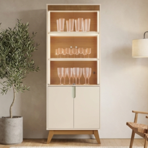 Cristaleira 4 Portas Vidro LED 180x70 cm Paraty Off White Amendoa MOBLER