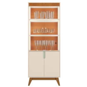 Cristaleira 4 Portas Vidro LED 180x70 cm Paraty Off White Canela MOBLER