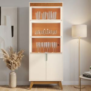 Cristaleira 4 Portas Vidro LED 180x70 cm Paraty Off White Canela MOBLER